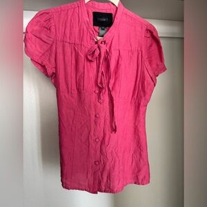 Anthropologie sanctuary button up tie neck blouse pink cotton silk blend